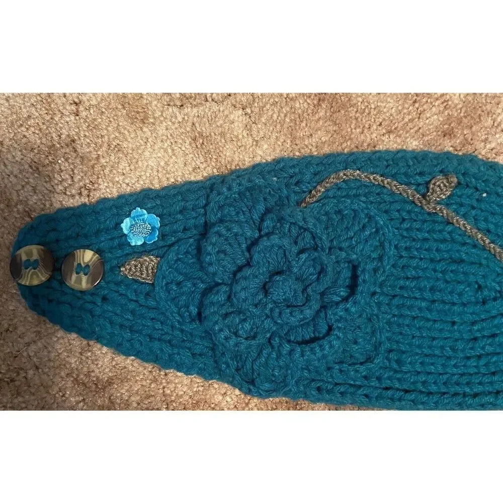 C.C Exclusives Green Winter Headband with Rosette Flower‎ Rhinestone Button